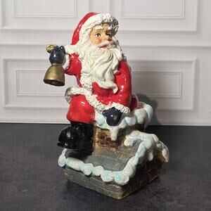Vintage Roof Top Santa Claus Figurine Christmas Coming Out of Chimney 5"
